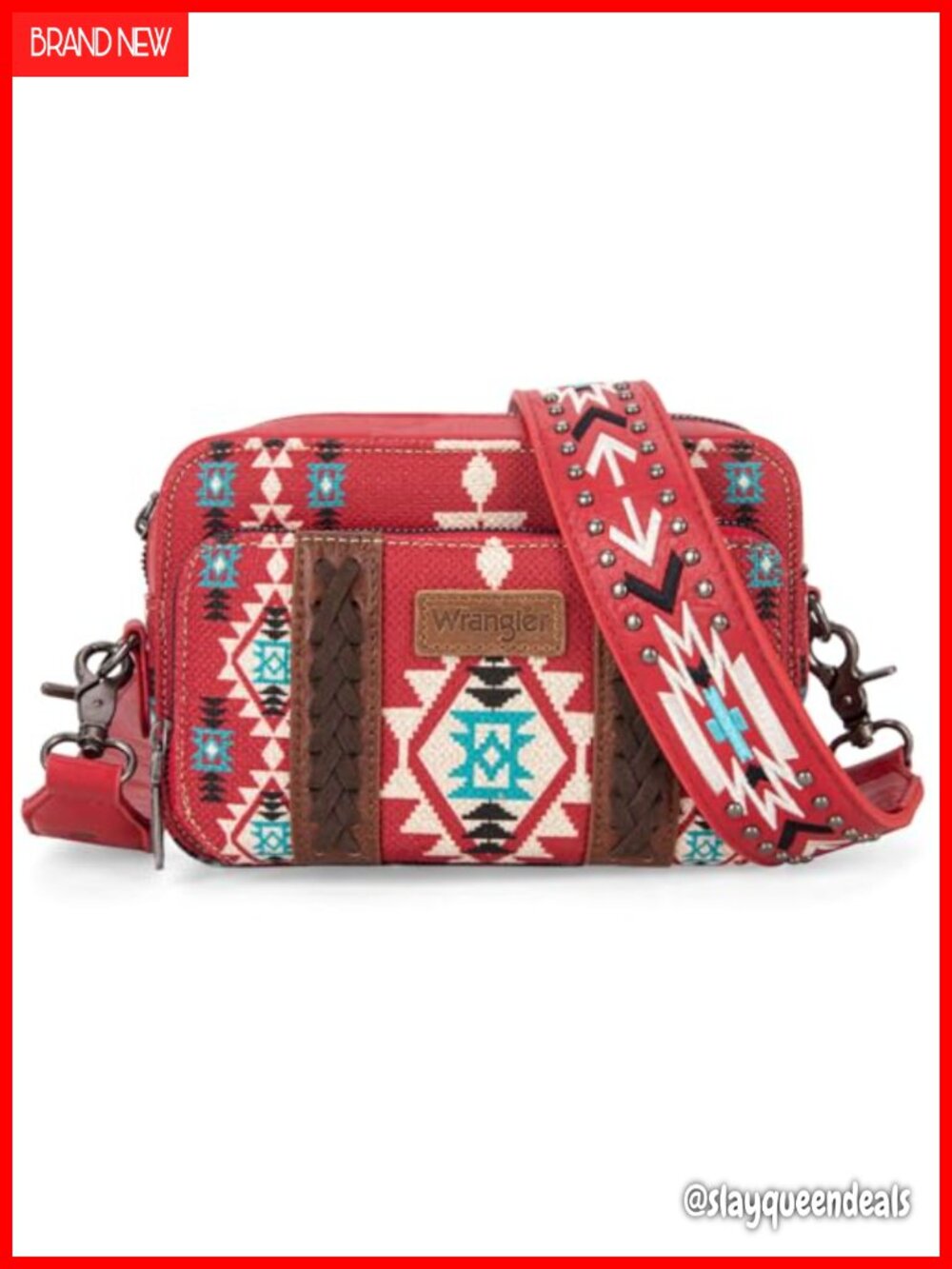 Wrangler Crossbody Bag for Women Boho Aztec Small Multi Pocket Crossover Purse